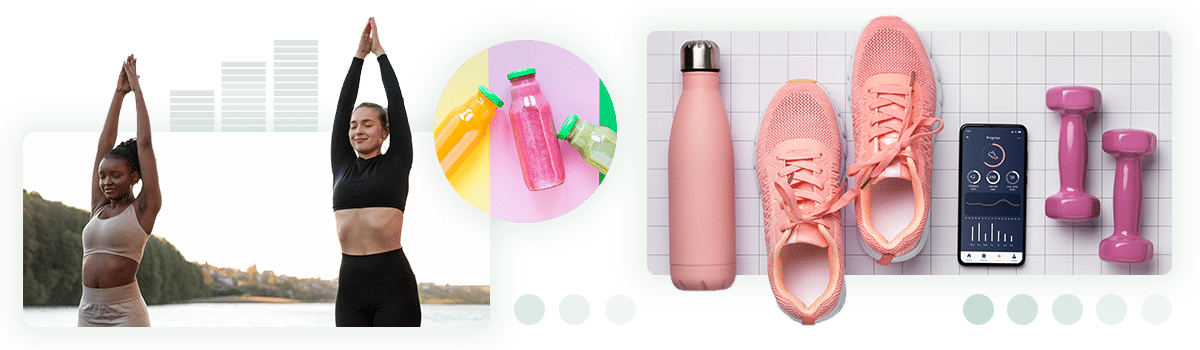Life Sciences women doing yoga, health and wellness beverages, fitness products